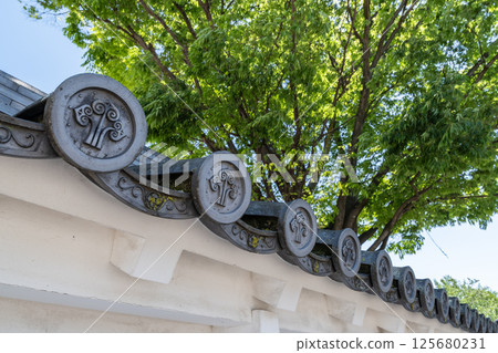 Honda family crest, standing hollyhock roof tile (Higashi-Sumi-yagura, Okazaki Castle Park, Okazaki City, Aichi Prefecture) 125680231