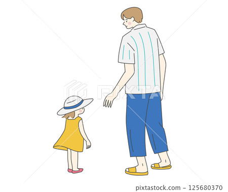 夏日散步父女背影 125680370