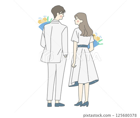婚禮花束男人和女人的後視圖 婚禮花束男人和女人的後視圖 125680378