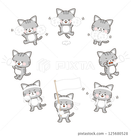 Tabby cat white team cheering squad set 125680528