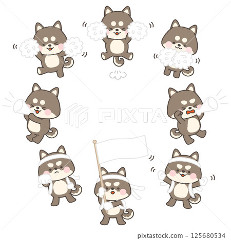黑色柴犬白隊啦啦隊套裝 125680534