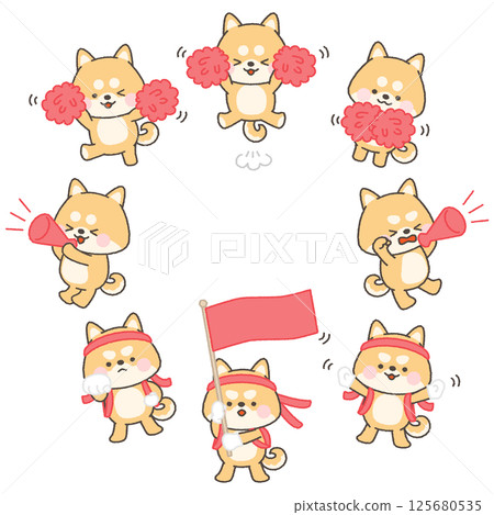 棕色柴犬白隊啦啦隊套裝 125680535