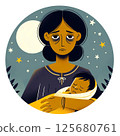 Sleep-deprived mother holding her baby 125680761