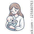 Crying baby and tired mom 125680763