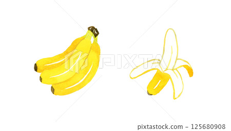 Banana set - Hand-drawn watercolor illustration of fruit 125680908