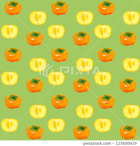 柿子的簡單圖案手繪水彩插圖的水果圖案 125680929