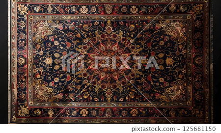 A luxurious Persian carpet with intricate patterns and vibrant colors, perfect for a sophisticated space. 125681150
