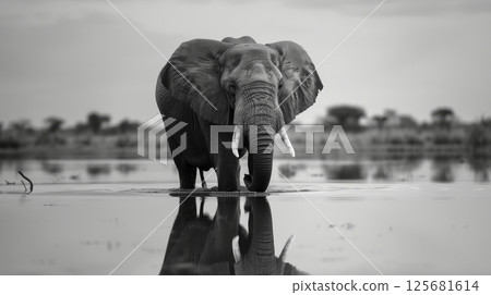 A black-and-white wildlife photo captures nature's serene beauty and raw essence. 125681614