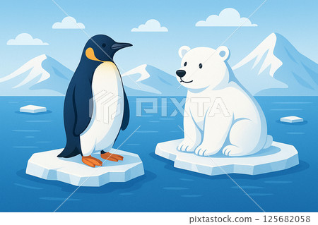 企鵝和北極熊坐在冰上 企鵝和北極熊坐在冰上 125682058