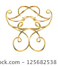 Gold ribbons ornament of vibrant collection. Curls, ribbons elements hand-painted in watercolor with gold paint accents. Isolate is presented for textiles, wallpaper, prints, packaging 125682538