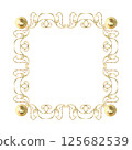 Gold frame with balls of vibrant collection. Isolate is presented for rectangle decorating textiles, prints, packaging. Curls, ribbons elements hand-painted in watercolor with gold paint accents 125682539