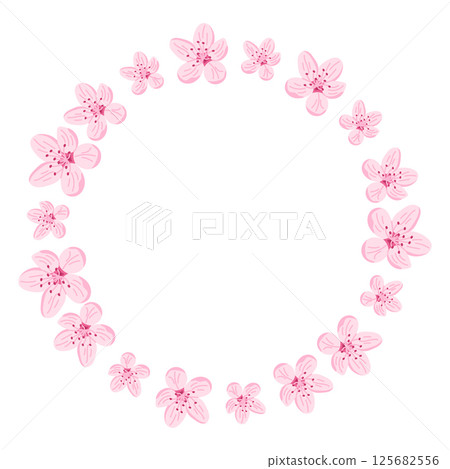 Round floral frame with pink cherry blossoms 125682556