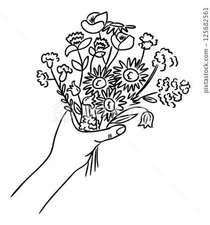 Hand holding a bouquet of wildflowers Hand holding a bouquet of wildflowers 125682561