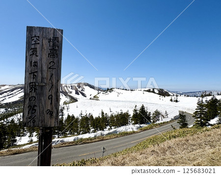 Shibu Pass just after the road opens in summer _ Snow wall _ Golden Week Shibu Pass just after the road opens in summer _ Snow wall _ Golden Week 125683021