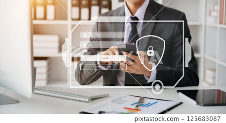 Cyber security concept, Login, User, identification information security and encryption, secure access to user's personal information woman using smart phone and tablet Cyber security concept, Login, User, identification information security and encryption, secure access to user's personal information woman using smart phone and tablet 125683087
