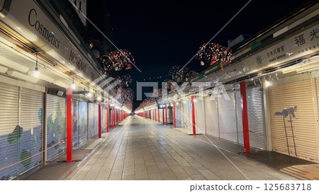 An empty Nakamise street in Asakusa An empty Nakamise street in Asakusa 125683718