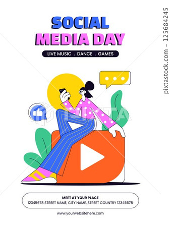 Flat Design Template for Happy Social Media Day Celebration Flyer 125684245