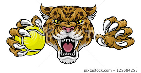 Jaguar Leopard Cheetah Panther Tennis Mascot 125684255