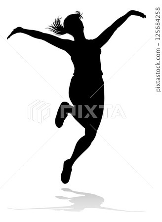 Happy Woman Jumping For Joy Silhouette Person 125684258