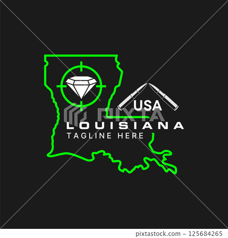 Logo design graphic concept creative premium vector stock image top sell maps line Lousiana USA target diamond jewel shooting bullets shop accessories Logo design graphic concept creative premium vector stock image top sell maps line Lousiana USA target diamond jewel shooting bullets shop accessories 125684265