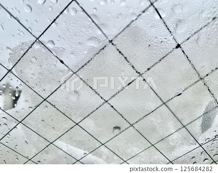 Stock Photo: Image of snow and water droplets on a window 125684282