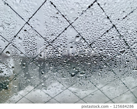 Stock Photo: Image of snow and water droplets on a window Stock Photo: Image of snow and water droplets on a window 125684286