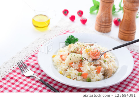 Seafood pilaf 125684391