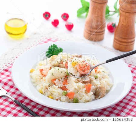 Seafood pilaf 125684392