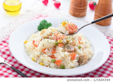 Seafood pilaf 125684394
