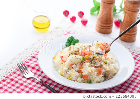 Seafood pilaf 125684395