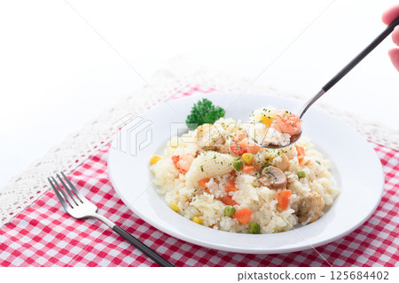 Seafood pilaf 125684402