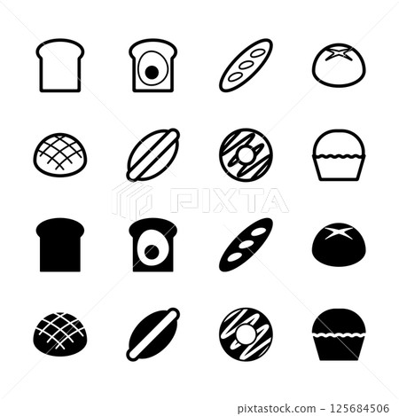 麵包和甜甜圈圖示插圖集 125684506