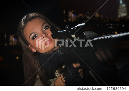 army girl in night lights army girl in night lights 125684894
