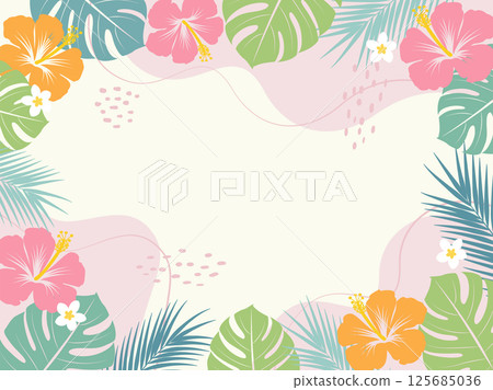 熱帶植物背景框架_向量插圖 125685036