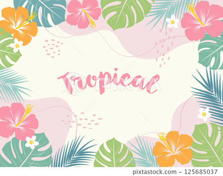 帶有文字向量插圖的熱帶植物背景框架 125685037
