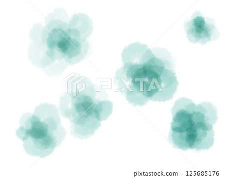 藍綠色花朵聚集的水彩背景插圖 125685176