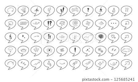 Anime Emotion effect set. Speech bubble with Line movement element. Manga sparks. Hand drawn line Vector illustration 125685241