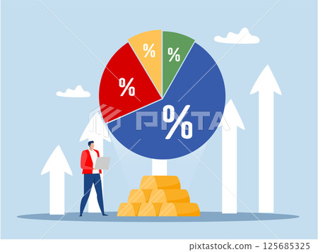 Gold investment concept,Businessman looking Financial Report.Reviewing investment portfolio. Adjusting portfolios from raising interest rates vector Gold investment concept,Businessman looking Financial Report.Reviewing investment portfolio. Adjusting portfolios from raising interest rates vector 125685325