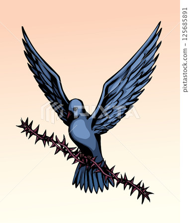 Vector drawing. Big thorn branch 125685891