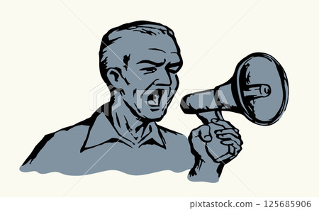 Vector Illustration. Man Shouting Into Megaphone Vector Illustration. Man Shouting Into Megaphone 125685906