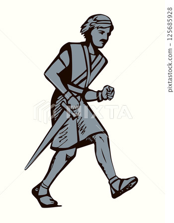 Vector drawing. Running warrior with sword Vector drawing. Running warrior with sword 125685928
