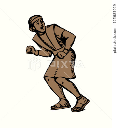 Vector drawing. Adult man flee with fear Vector drawing. Adult man flee with fear 125685929