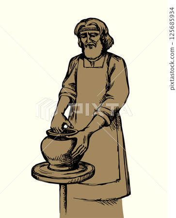 Vector drawing. Potterer make a potter 125685934