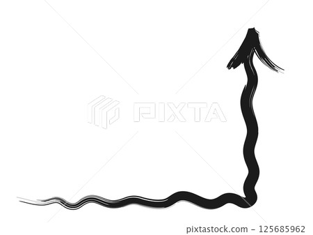 Black hand drawn right angle curved wavy line arrow icon 125685962
