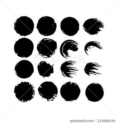Circle Brush Stamp Set. Collection of bold vector circles made with dry brush and ink textures. Great for stamp-style designs, abstract backgrounds, and modern graphics. 125686244