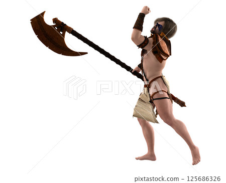 3D Warrior with loincloth and axe 125686326