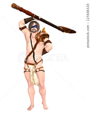 3D Warrior with loincloth and axe 3D Warrior with loincloth and axe 125686328