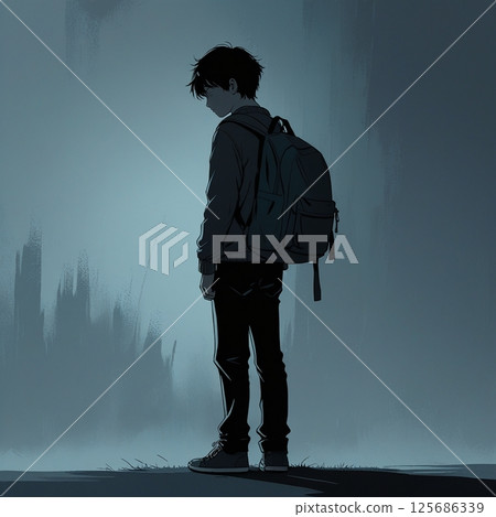 垂頭男孩,剪影 垂頭男孩,剪影 125686339