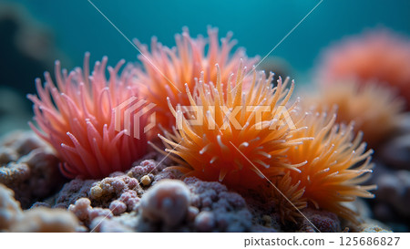 Intricate world of sea anemones: A captivating underwater ecosystem view 125686827