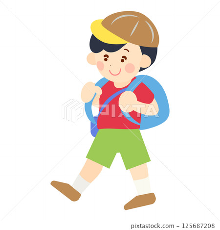 一個男孩高高興興地走的插圖 125687208